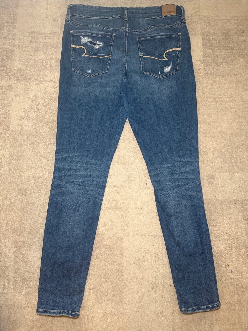 American Eagle Outfitters Blue Jean Denim Hi-Rise Jegging Distressed 16 Long - Picture 7 of 9